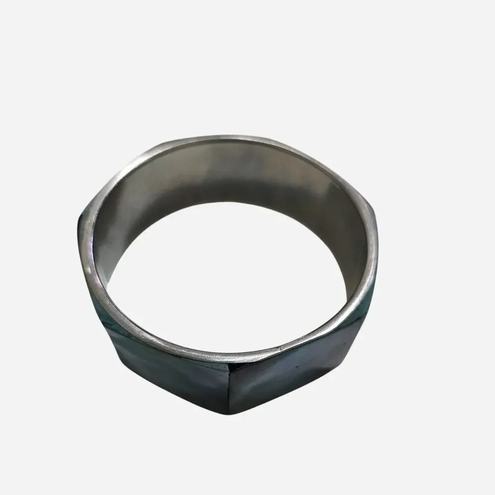 Silver blue mother of pearl bangle bracelet